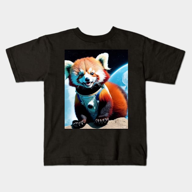 Happy Red Panda Spaceman Artwork Kids T-Shirt by Pickledjo